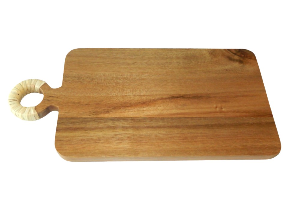 Premium Acacia Wood Cutting Board with Rattan accent - Sustainable Kitchenware